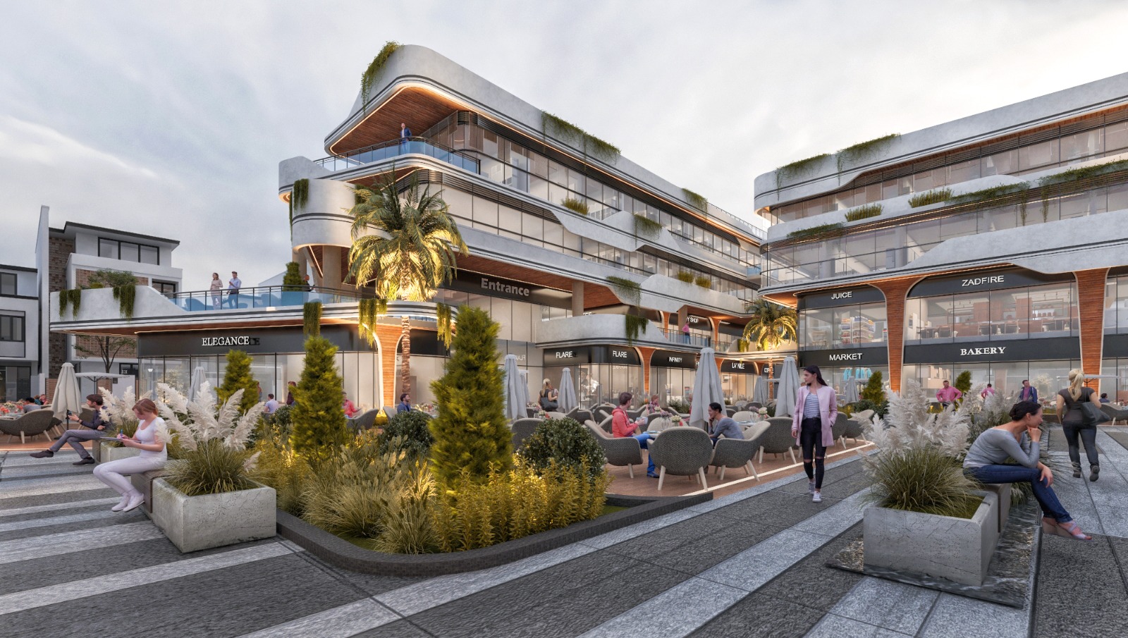Plaza seating & landscaping
